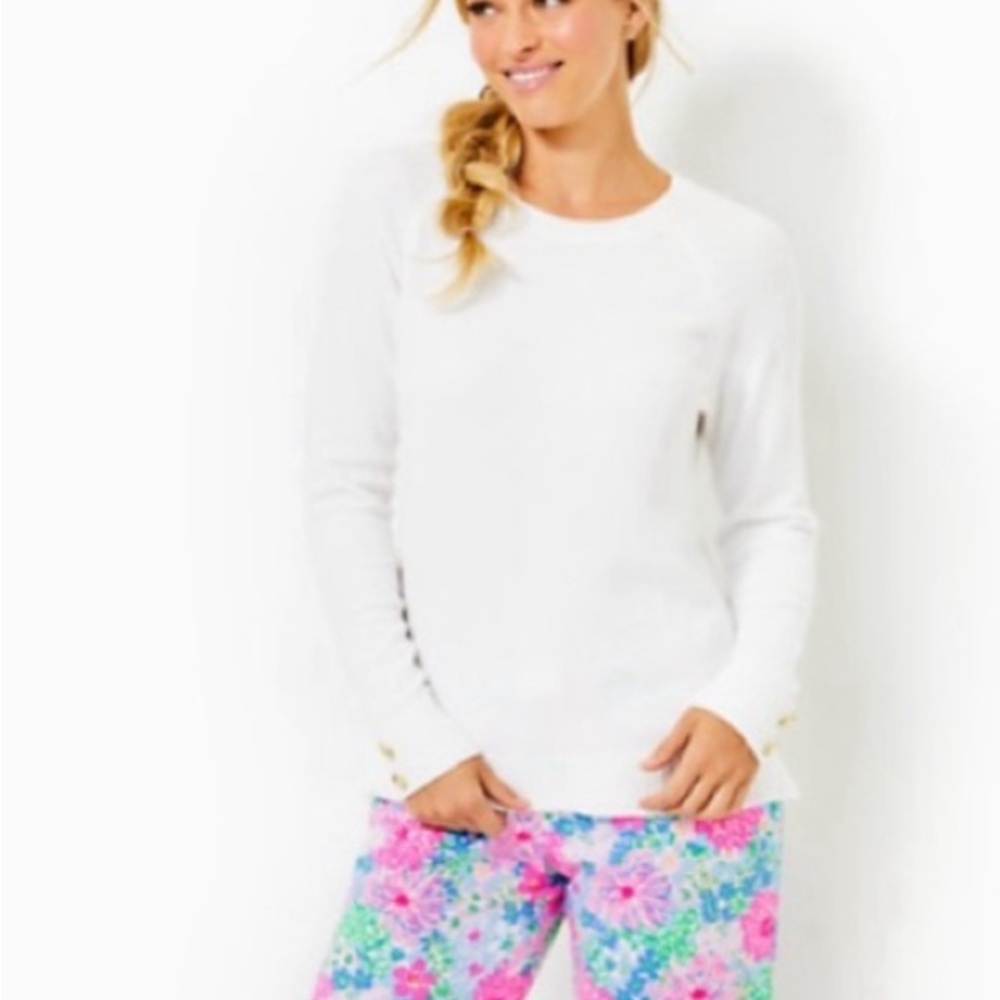 Praxon Sweater - white, super soft with gold button accents on sleeves. - Picture 3 of 5
